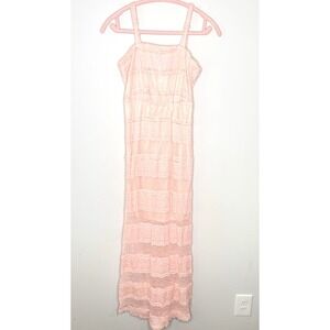 Jessica Taylor Eyelet Lace Spaghetti Strap Maxi Dress Boho Cottage Pink Womens L